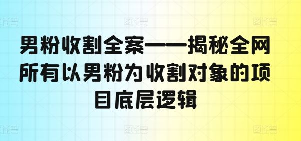 男粉收割全案——揭秘全网所有以男粉为收割对象的项目底层逻辑-一起网创