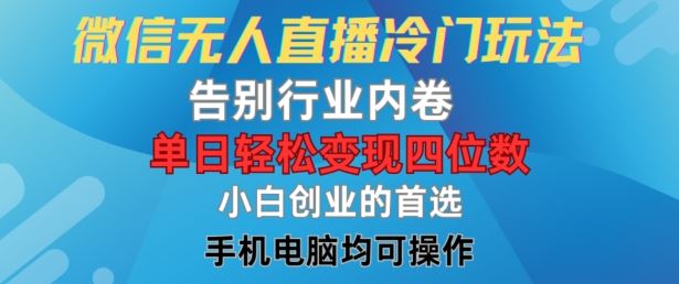 微信无人直播冷门玩法，告别行业内卷，单日轻松变现四位数，小白的创业首选【揭秘】-一起网创