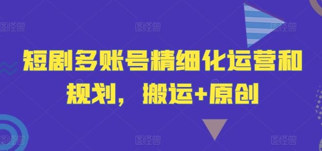 短剧多账号精细化运营和规划，搬运+原创-一起网创