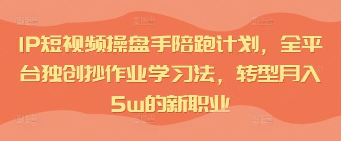IP短视频操盘手陪跑计划，全平台独创抄作业学习法，转型月入5w的新职业-一起网创