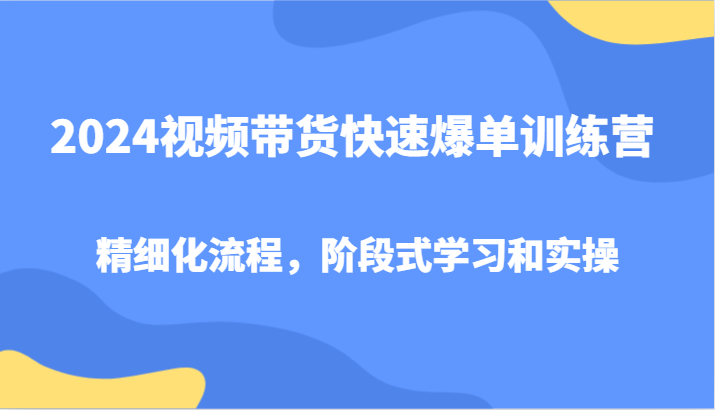 2024视频带货快速爆单训练营，精细化流程，阶段式学习和实操-一起网创