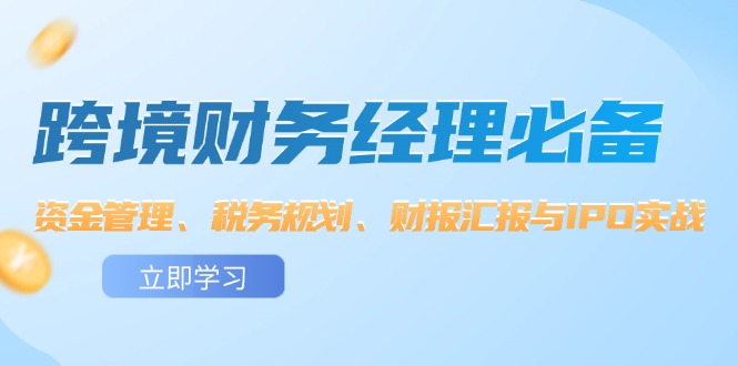 （12323期）跨境 财务经理必备：资金管理、税务规划、财报汇报与IPO实战-一起网创