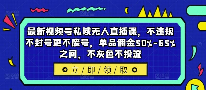 最新视频号私域无人直播课，不违规不封号更不废号，单品佣金50%-65%之间，不灰色不投流-一起网创