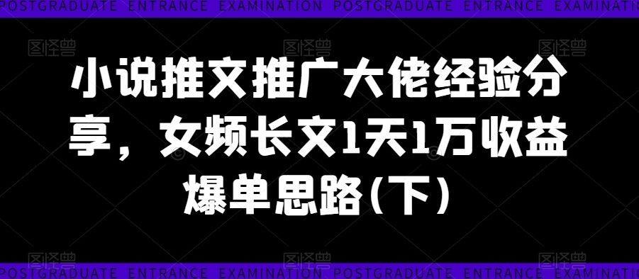 小说推文推广大佬经验分享，女频长文1天1万收益爆单思路(下)-一起网创