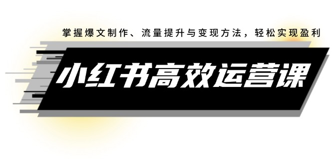 （12369期）小红书高效运营课：掌握爆文制作、流量提升与变现方法，轻松实现盈利-一起网创