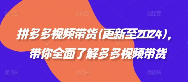 拼多多视频带货(更新至2024)，带你全面了解多多视频带货-一起网创
