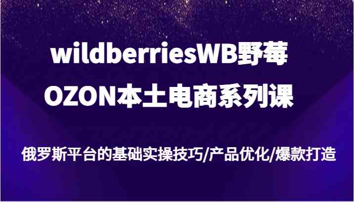 wildberriesWB野莓/OZON本土电商系列课，俄罗斯平台的基础实操技巧/产品优化/爆款打造-一起网创