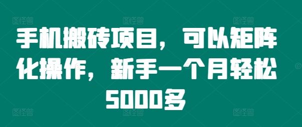 手机搬砖项目，可以矩阵化操作，新手一个月轻松5000多-一起网创