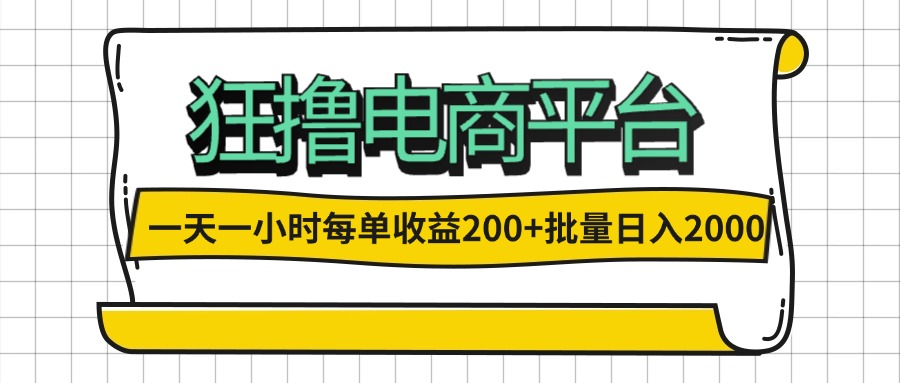 （12463期）一天一小时 狂撸电商平台 每单收益200+ 批量日入2000+-一起网创