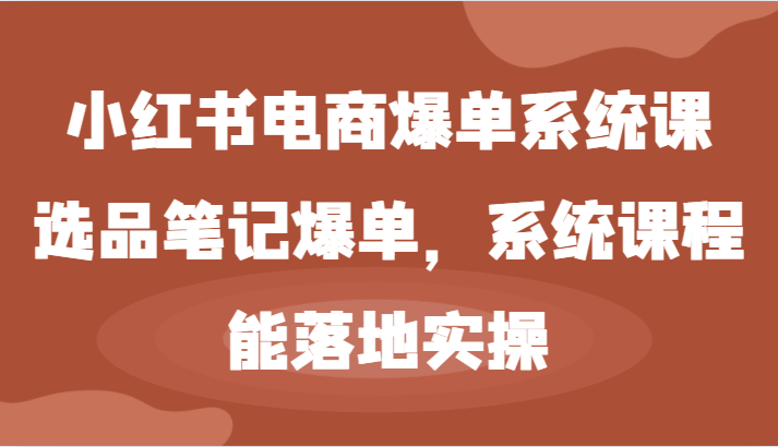 小红书电商爆单系统课-选品笔记爆单，系统课程，能落地实操-一起网创