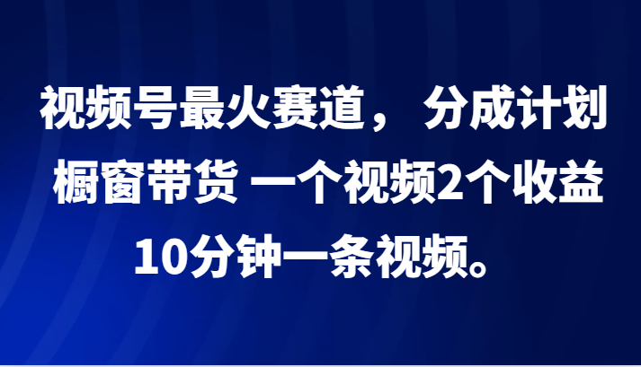 视频号最火赛道， 分成计划， 橱窗带货，一个视频2个收益，10分钟一条视频。-一起网创