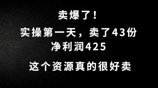 这个资源，需求很大，实操第一天卖了43份，净利润425【揭秘】-一起网创
