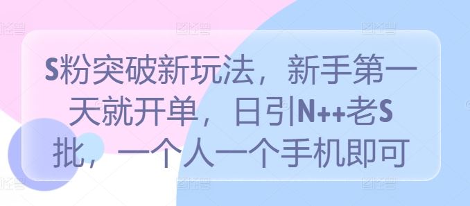 S粉突破新玩法，新手第一天就开单，日引N++老S批，一个人一个手机即可【揭秘】-一起网创