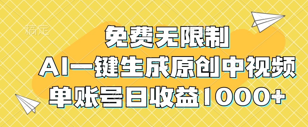 免费无限制，AI一键生成原创中视频，单账号日收益1000+-一起网创