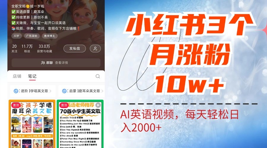 小红书三个月涨粉10W，AI英语视频0成本制作，每天轻松日入2000+-一起网创